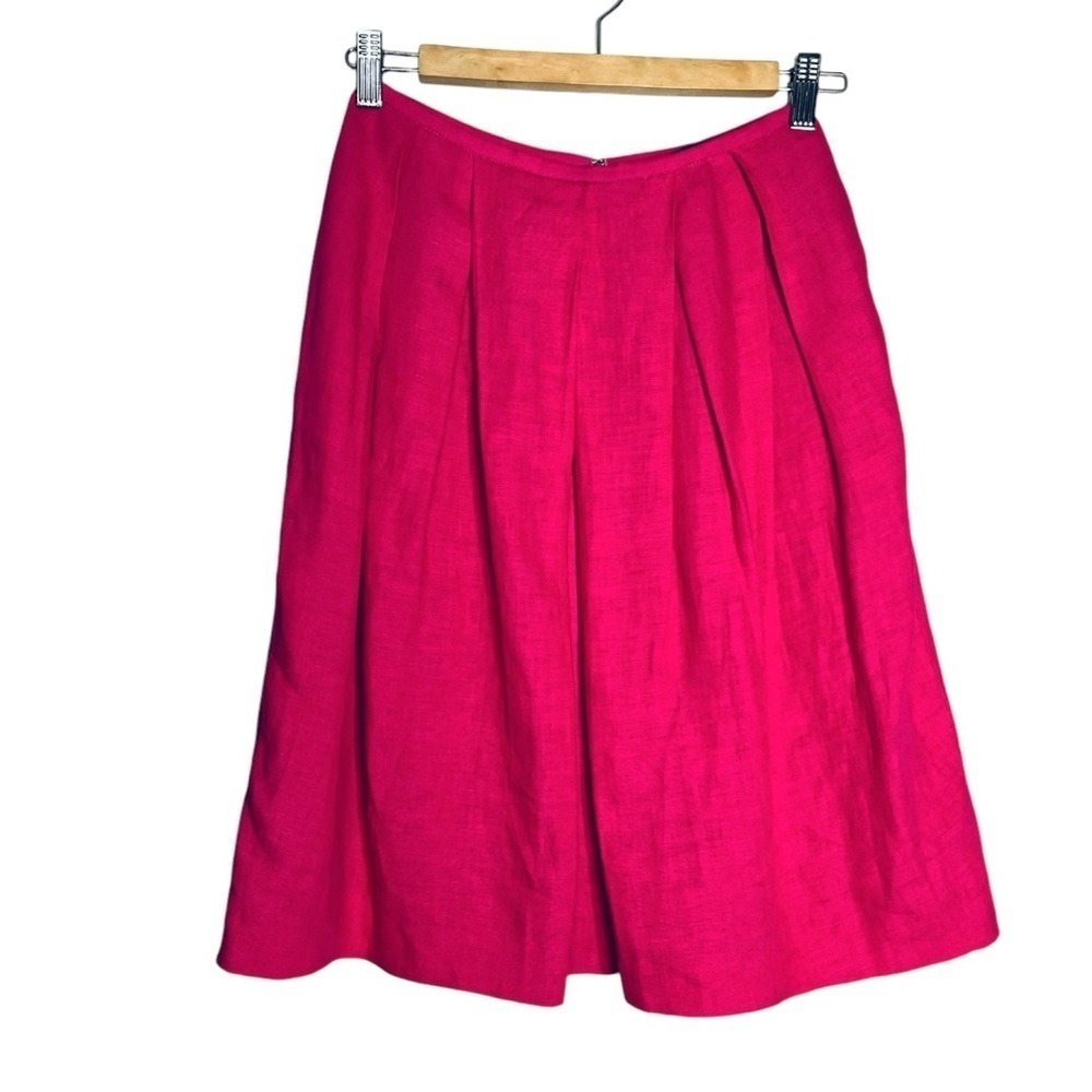 Incotex Vibrant Bright Pink Pleated A Line Linen Midi Skirt, size 38